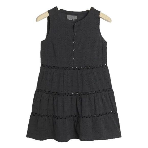 Anthropologie Tiered Blouse Tunic  Small Black Sleeveless Textured Lace Detail - Picture 1 of 9